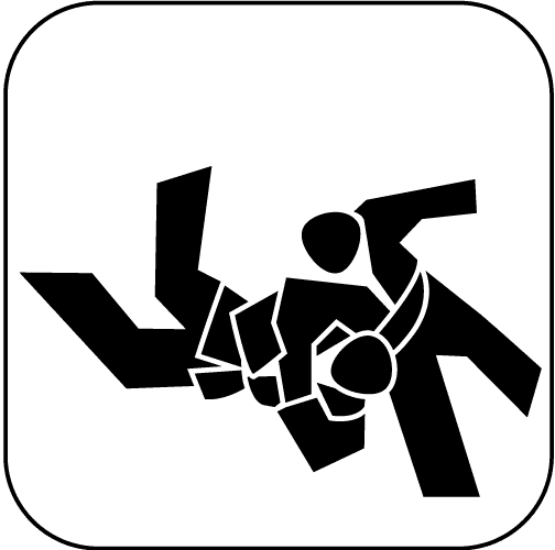 Symbol eines Kampfsport-Szenarios mit zwei stilisierten Kämpfern in einem bodenlangen Griff.
